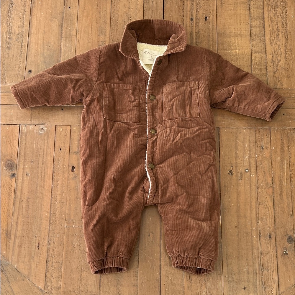 Rylee + Cru Brown corduroy fleece lined coveralls 6-12 months one piece